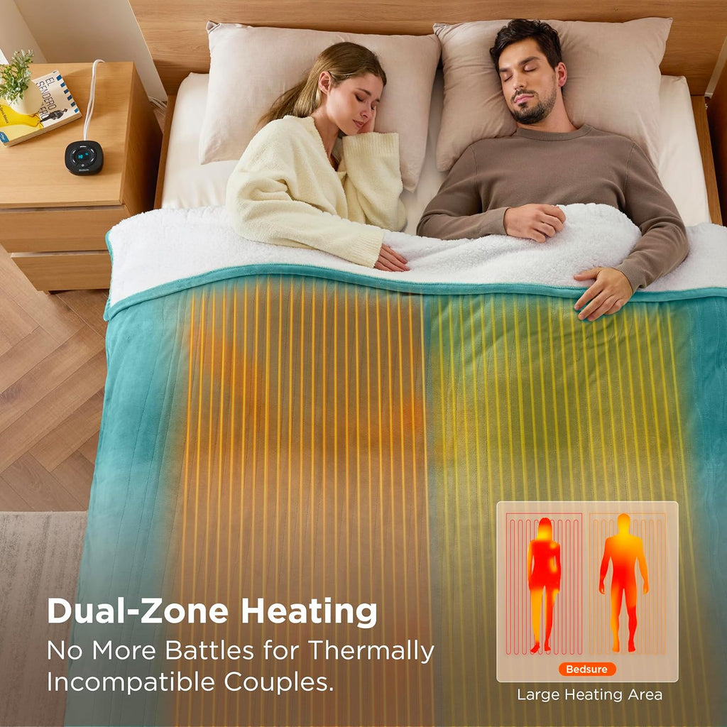 Bedsure Electric Blanket King Size - Dual Control Heated Blanket King Size, Fast Heating with 10 Time Settings & 10 Heat Settings, Warm Gifts for Women Grandma (100x90 inches, Teal)