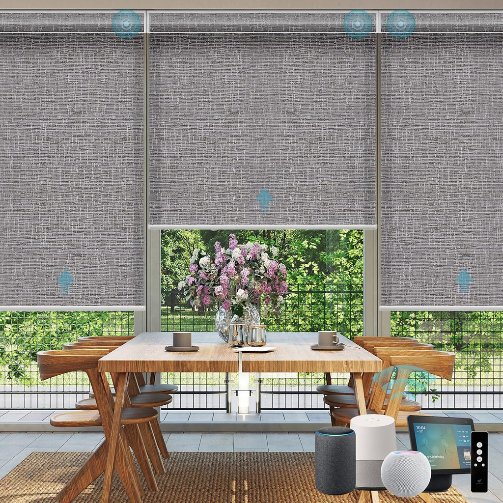 SmartWings Motorized Smart Blinds for Windows in Light Filtering, Electric Remote Roller Shades Compatible with Alexa/Google Home/Homekit, Custom Up to 110”W x 148”H, Safari Translucent Midnight