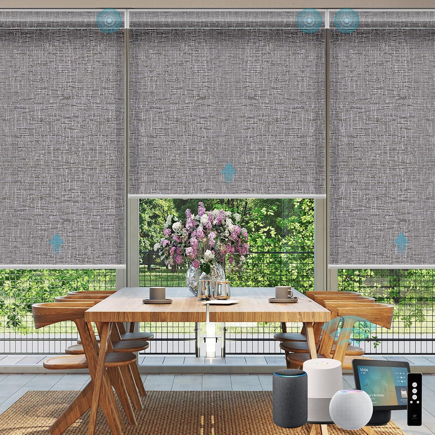 SmartWings Motorized Smart Blinds for Windows in Light Filtering, Electric Remote Roller Shades Compatible with Alexa/Google Home/Homekit, Custom Up to 110”W x 148”H, Safari Translucent Midnight