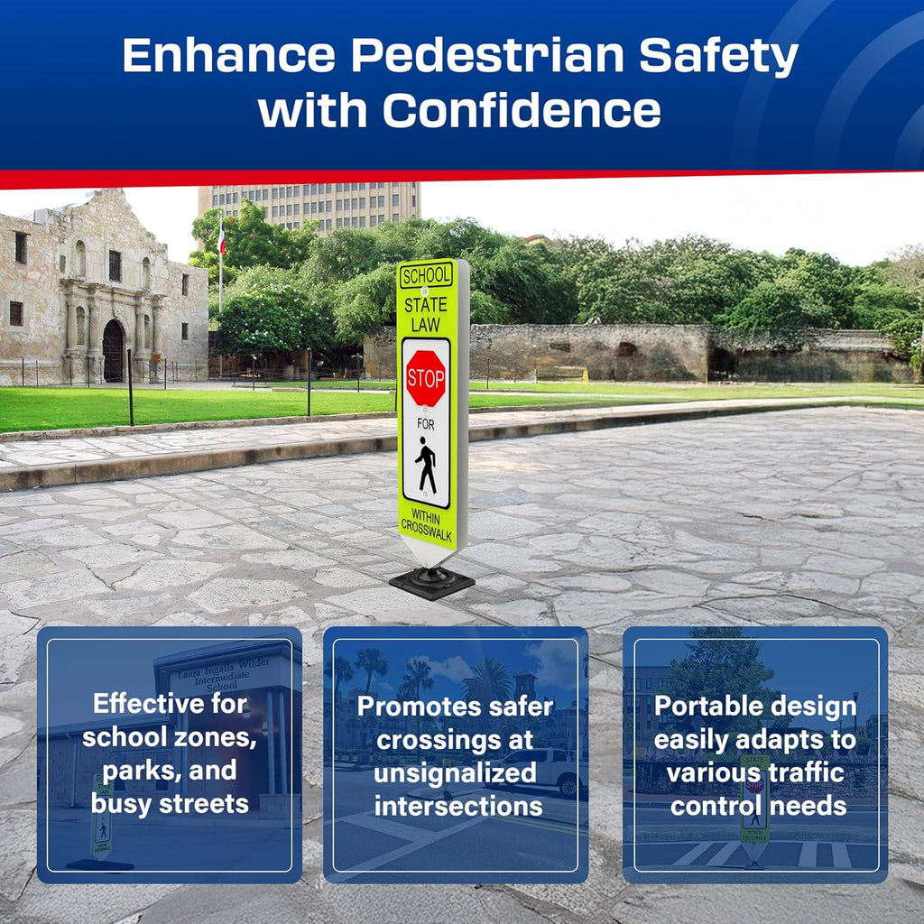 Impact Recovery - In-Street Pedestrian Crossing Signs - Street Sign - Road Sign - Pedestrian Safety Signs - School Stop with Surface Mount Base