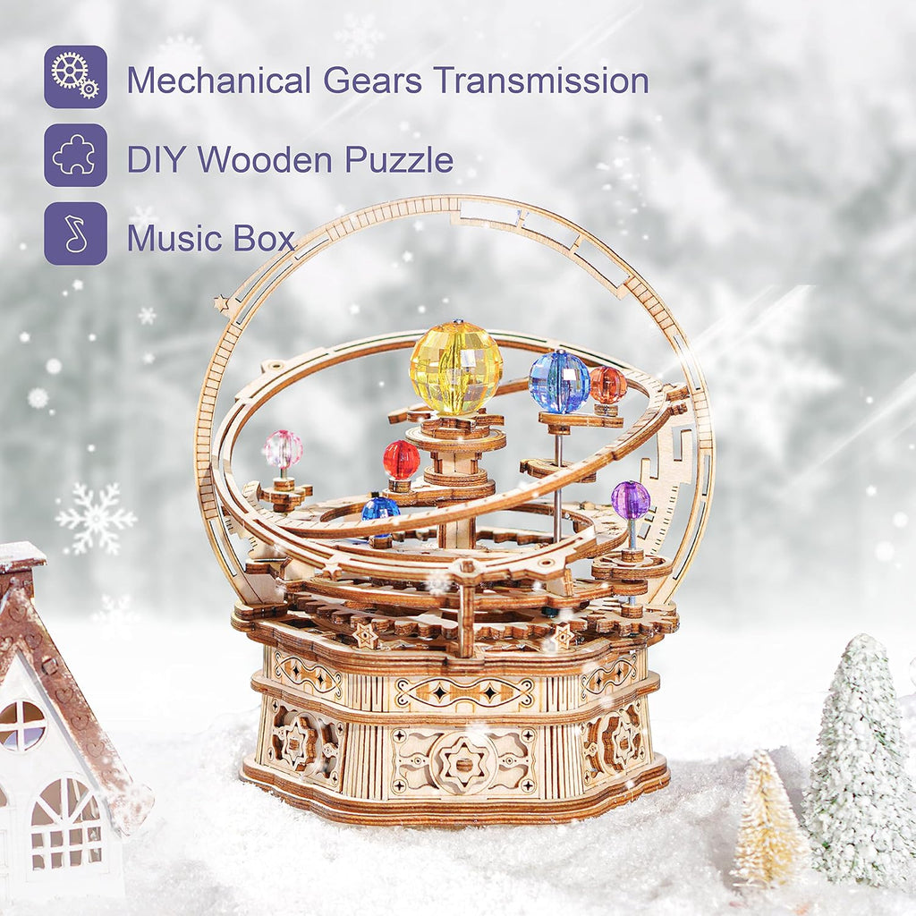 RoWood Music Box 3D Puzzles for Adults, DIY Wooden Mechanical Building Model Kits, Gift for Adult on Birthday/Christmas - Starry Night