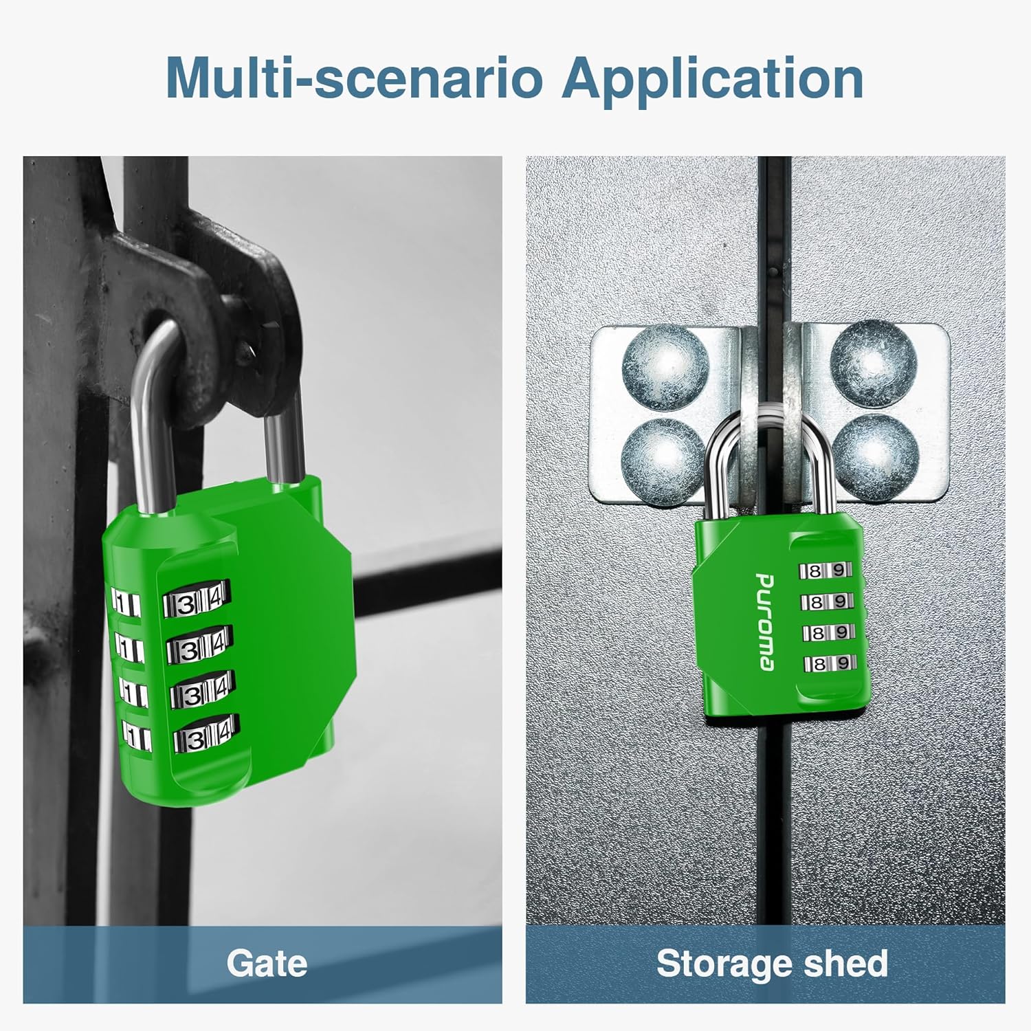 Puroma 4 Pack Combination Lock for Locker 4 Digit Outdoor Waterproof Padlock for School, Gym, Sports, Fence, Toolbox, Gate, Case, Outdoor, Hasp Storage, Cabinets (Green)