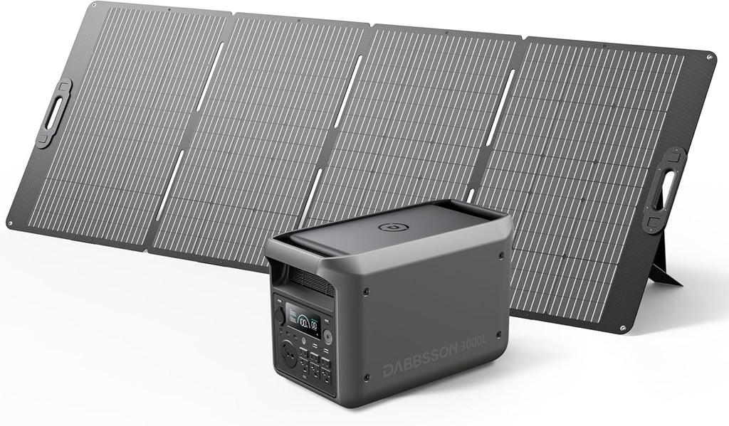 DABBSSON 3072Wh Solar Generator with 420W Solar Panel, Semi-Solid LiFePO4, 3000W AC Output×6,TT-30×1 for Charging RV,P-Boost 3600W,Lightweight,1.3X Runtime, 3000L Power Station for Camping Home Backup