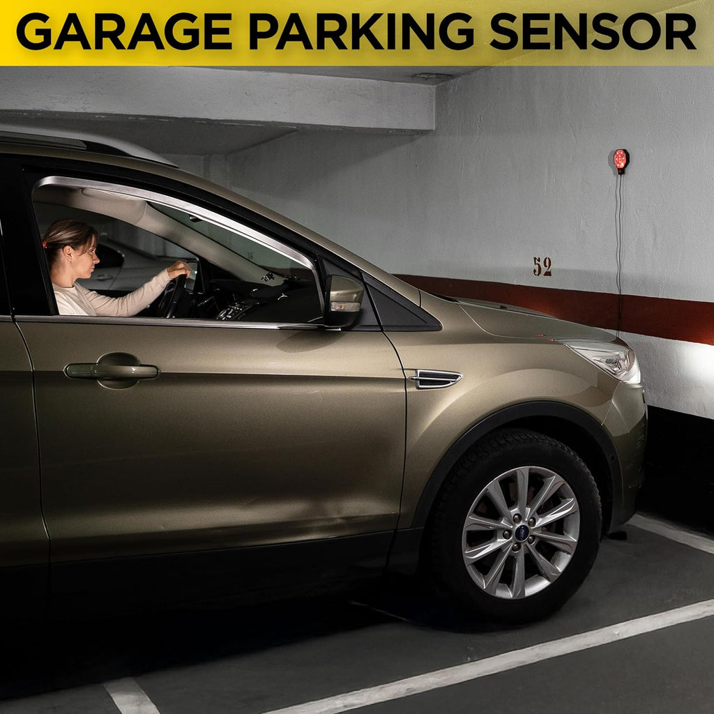 Garage Parking Sensor Ultrasonic Car parking Stopper for Garage with Red/Yellow/Green LED Indicators –Adjustable Stop Distance 12" to 6.5 ft Battery or USB Powered Easy Install Wall-Mount 4-Pack