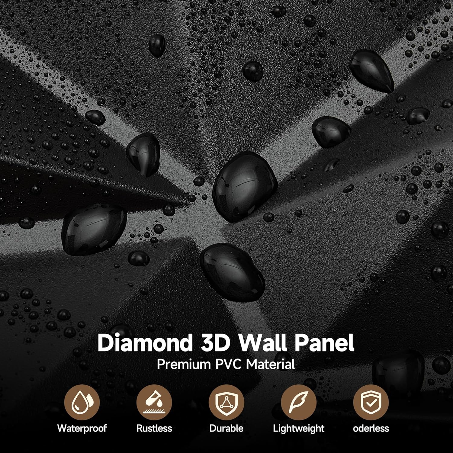 INMOZATA 3D Wall Panels for Interior Wall Decor, 33 Pack 12 x 12 Inch Decorative Wall Panels Diamond 3D Textured Accent Panel for TV, Gaming Living Room, Bedroom Background(Black)