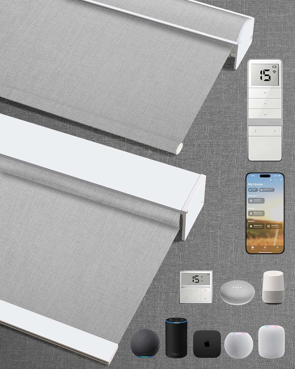Kincmo Motorized Blinds with Remote,100% Blackout Motorized Roller Shades Work with Apple Homekit,Alexa,Google, Custom Electric Blinds with App,Voice Control (Dual Sided Grey)