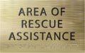 Area of Rescue Assistance Sign - ADA compliant sign. 6"x4" sign made from durable plastic with raised lettering and Braille. Designed to meet ADA (Americans with Disabilities Act) regulations.