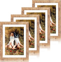 iRahmen 10x14 Picture Frame Set of 4 with Tempered Glass, Rustic Brown Frame Display 8x12 Pictures with Mat or 10 x 14 Without Mat, Wooden Photo Frames for Wall Mounting