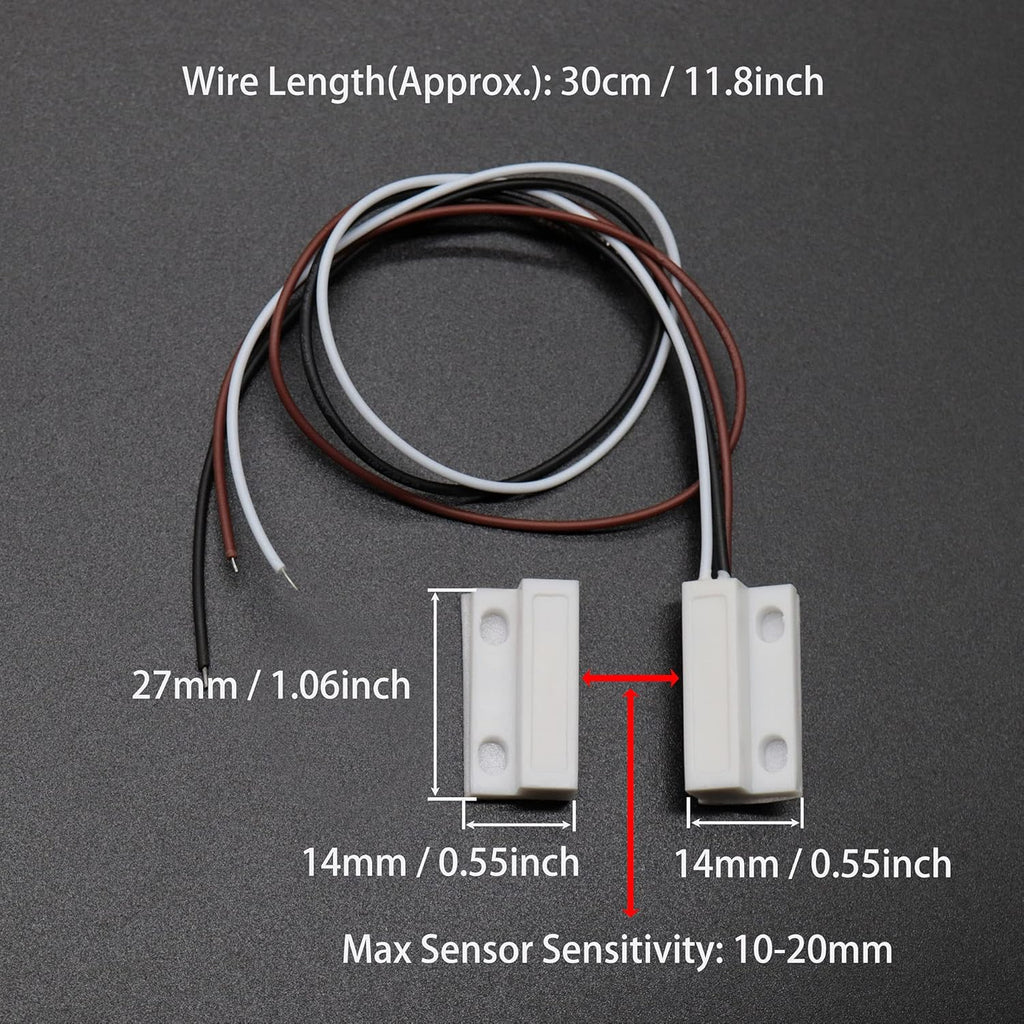 Magnetic Reed Switch NC NO COM Surface Mount Wired Door Window Contact Sensor with Adhesive Paper for Home Security and Burglar Alarm Systems MC-38 5pcs