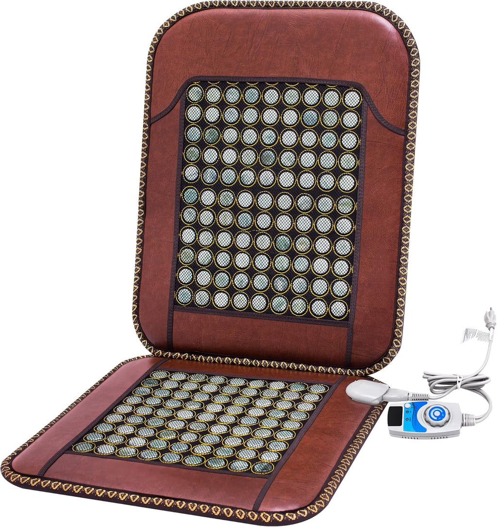 Infrared Heating Pad, Far Infrared Natural Jade Heating Pad, Auto Shut Off, Adjustable Temperature, Gifts for Women/Men/Dad/Mom (Brown, jadeseatback)