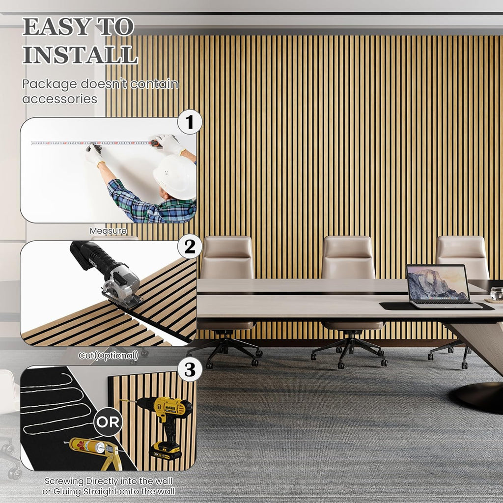 Wood Salt Acoustic Wall Panels, 4 Piece 94" x 12.6" x 0.8" Soundproof Wooden Wall Panels, 3D Fluted Sound Absorbing Panel, Rustic Oak