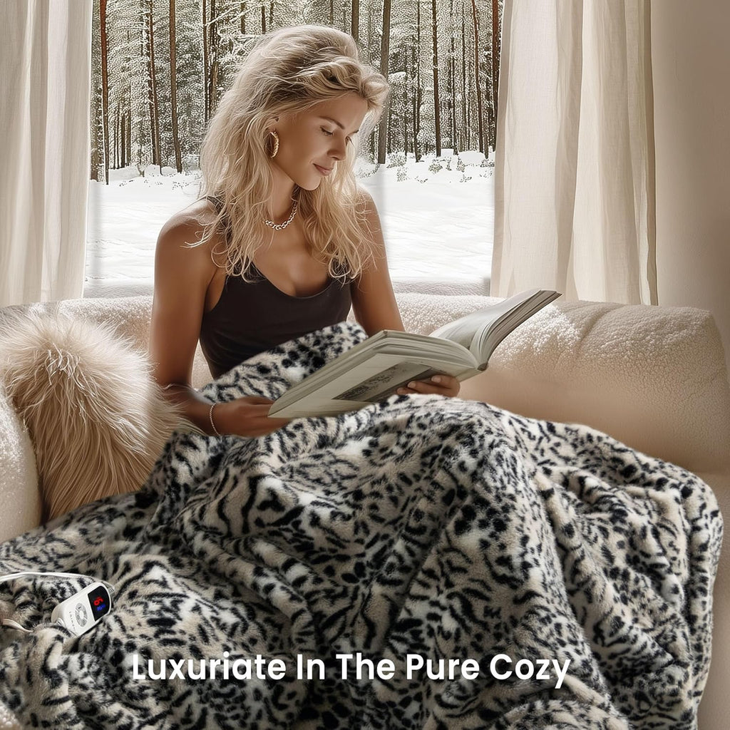 Luxury Faux Fur Heated Blanket Electric Throw - Tiger Print Ultra Soft Thick Warm Heated Blanket, 6 Heating Levels & 12 Hours Auto-Off, ETL Certified, Washable, Luxurious Gifts, 50''x60''