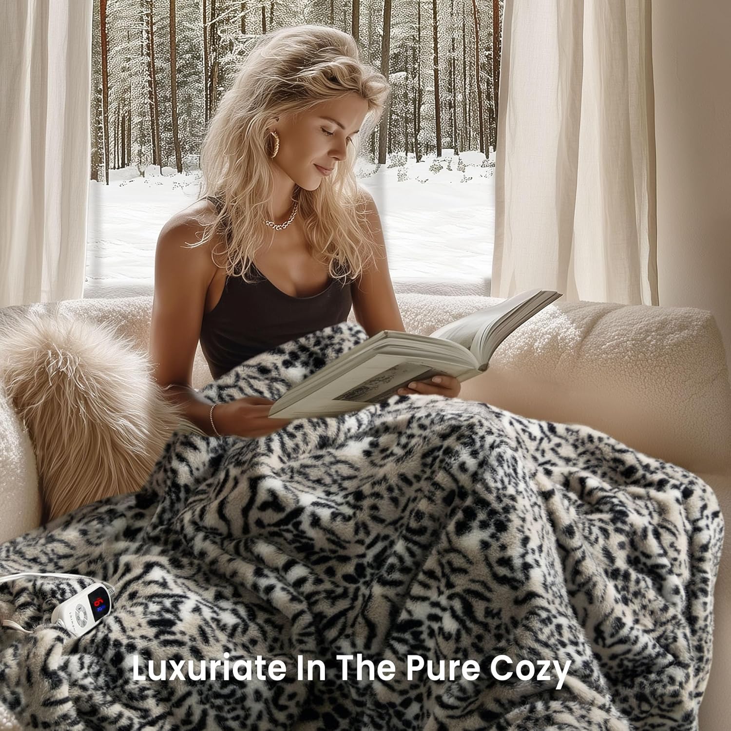 Luxury Faux Fur Heated Blanket Electric Throw - Tiger Print Ultra Soft Thick Warm Heated Blanket, 6 Heating Levels & 12 Hours Auto-Off, ETL Certified, Washable, Luxurious Gifts, 50''x60''