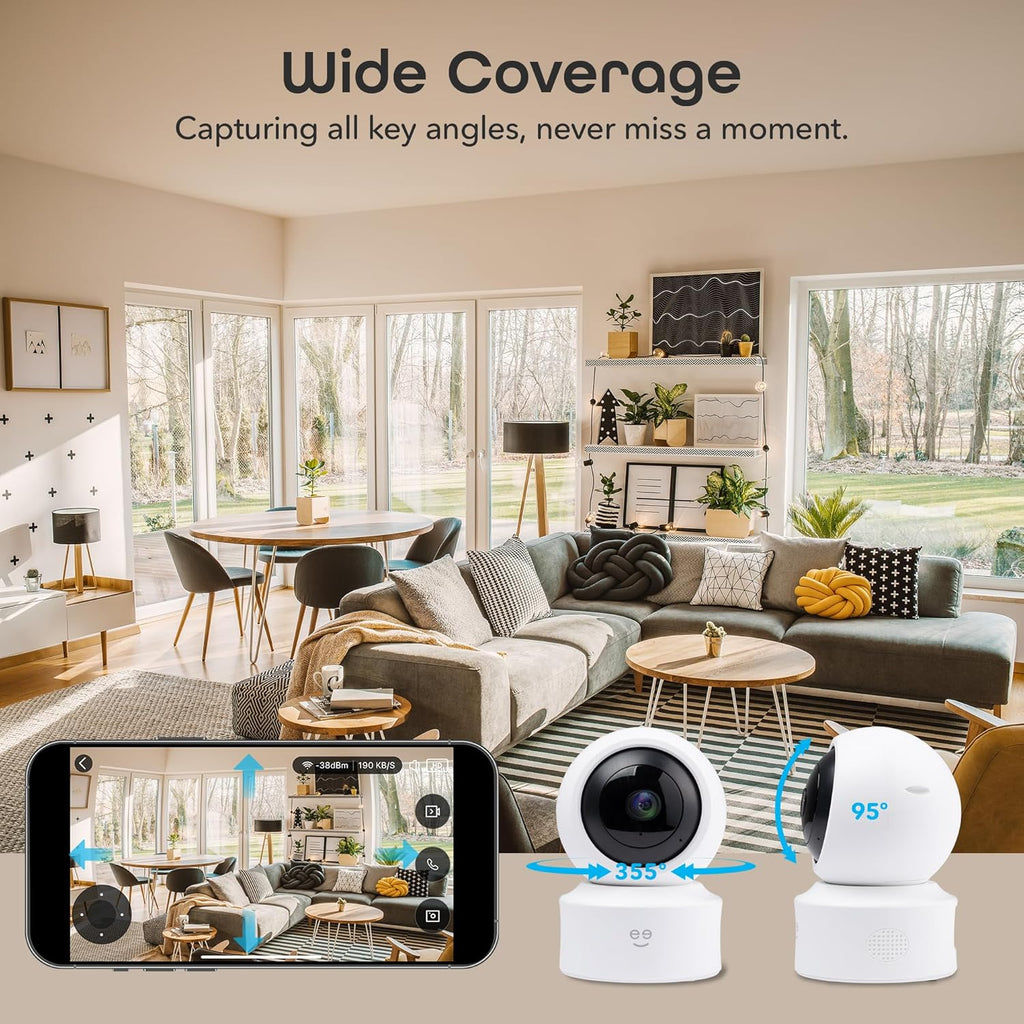 Geeni Scope Ultra 2K 360 Smart Auto-Follow Indoor Camera – 1440p Video Resolution, Wi-Fi Connectivity, Alexa & Smartphone Control, Wall Mountable, Pet & Elderly Monitoring Camera, White