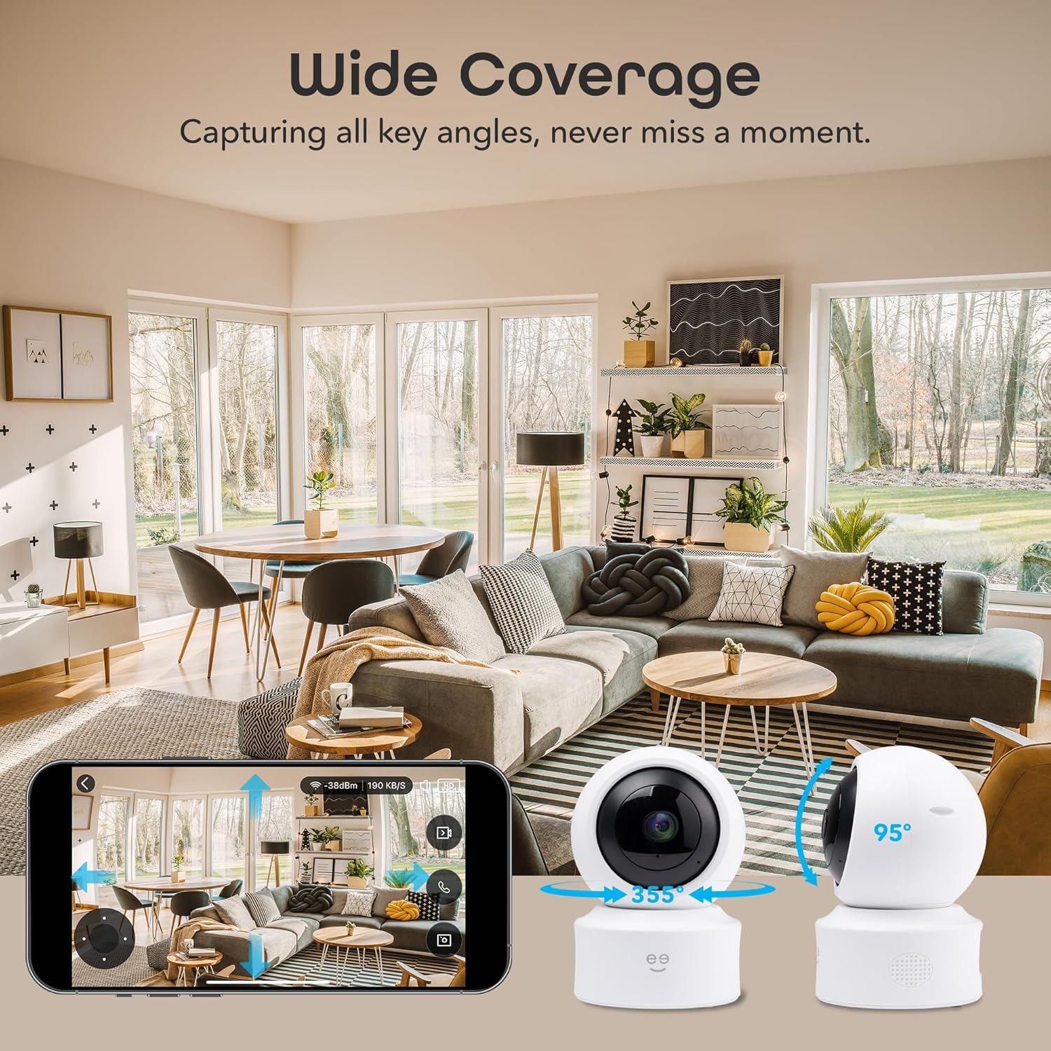 Geeni Scope Ultra 2K 360 Smart Auto-Follow Indoor Camera – 1440p Video Resolution, Wi-Fi Connectivity, Alexa & Smartphone Control, Wall Mountable, Pet & Elderly Monitoring Camera, White