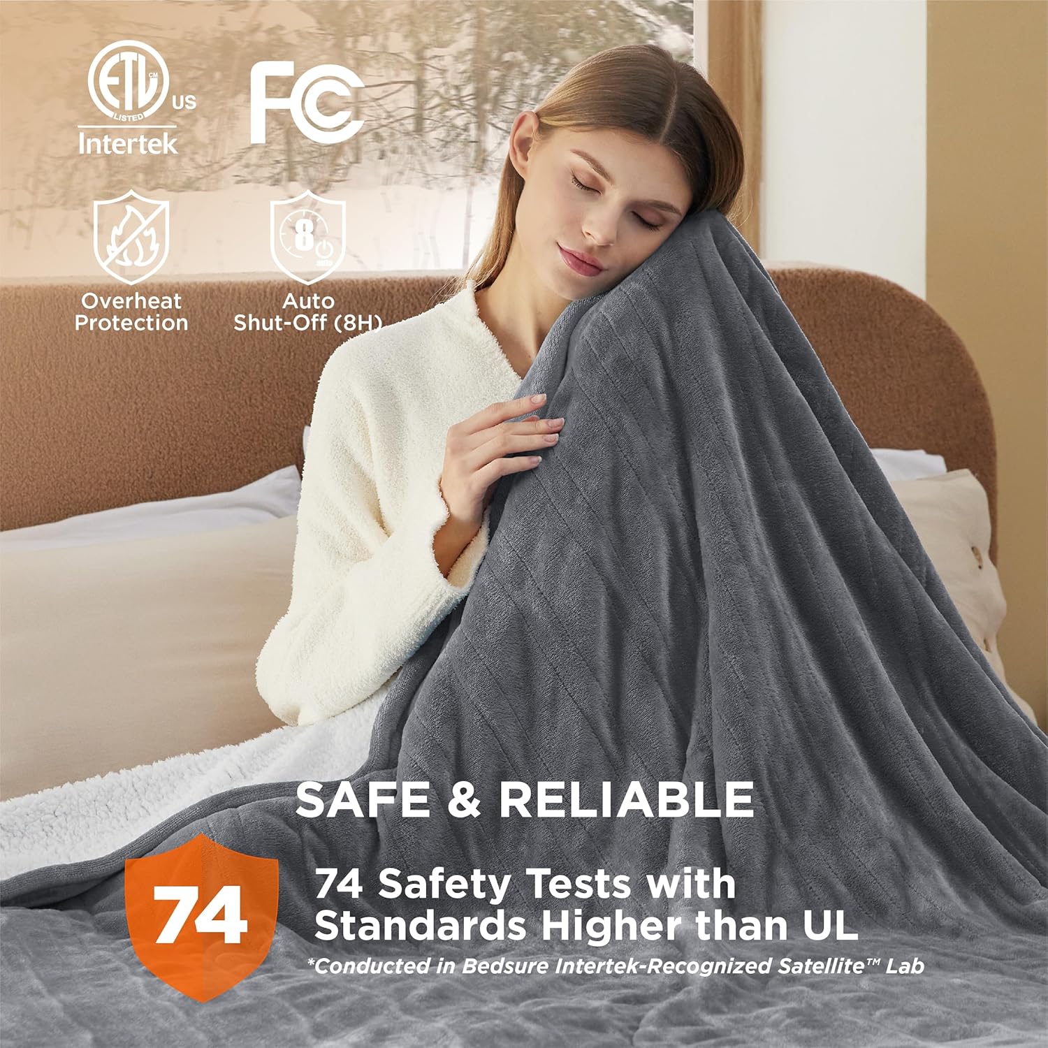 Bedsure Electric Blanket Queen Size - Dual Control Heated Blanket Queen, GentleSoft Fast Heating with 10 Time Settings & 10 Heat Settings, Warm Gift for Grandma (84x90 inches, Grey)