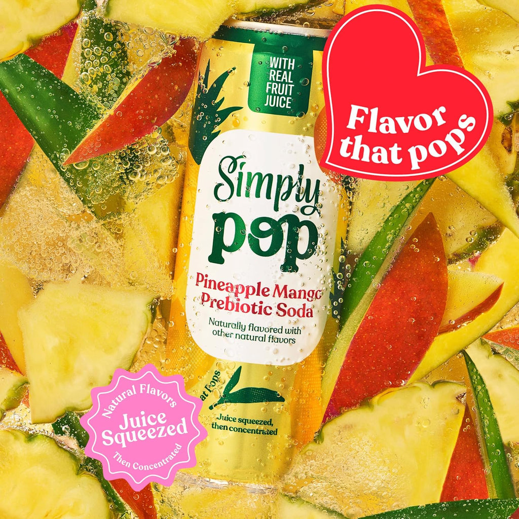 Simply POP Prebiotic Soda Pineapple Mango Cans, 12 fl oz, 12 Pack