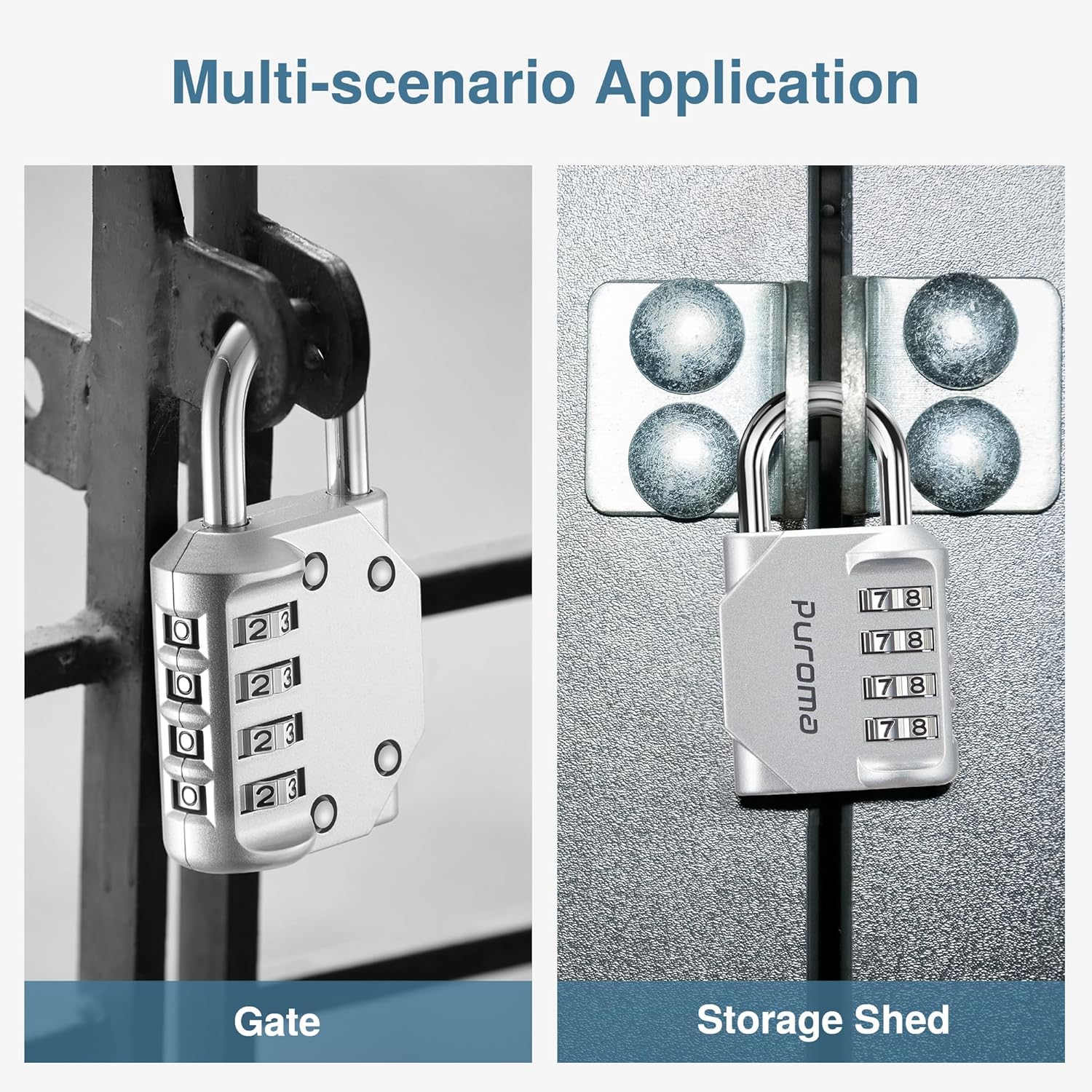 Puroma 2 Pack Combination Lock for Locker 4 Digit Outdoor Waterproof Padlock for School, Gym, Sports, Fence, Toolbox, Gate, Case, Outdoor, Hasp Storage, Cabinets (Silver)