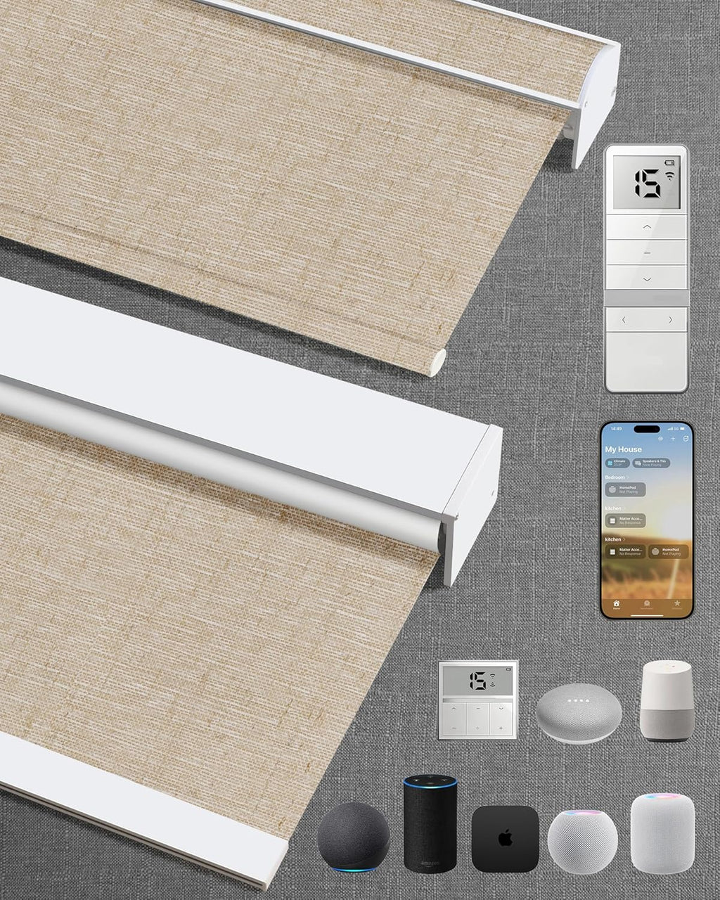 Kincmo Motorized Blinds with Remote,100% Blackout Motorized Roller Shades Work with Apple Homekit,Alexa,Google, Custom Electric Blinds with App,Voice Control (Linen Caramel)
