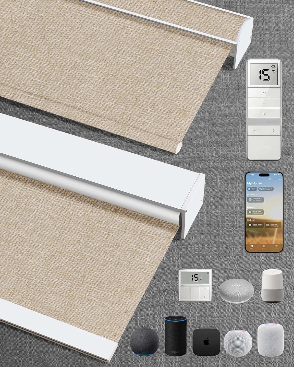 Kincmo Motorized Blinds with Remote,100% Blackout Motorized Roller Shades Work with Apple Homekit,Alexa,Google, Custom Electric Blinds with App,Voice Control (Linen Caramel)