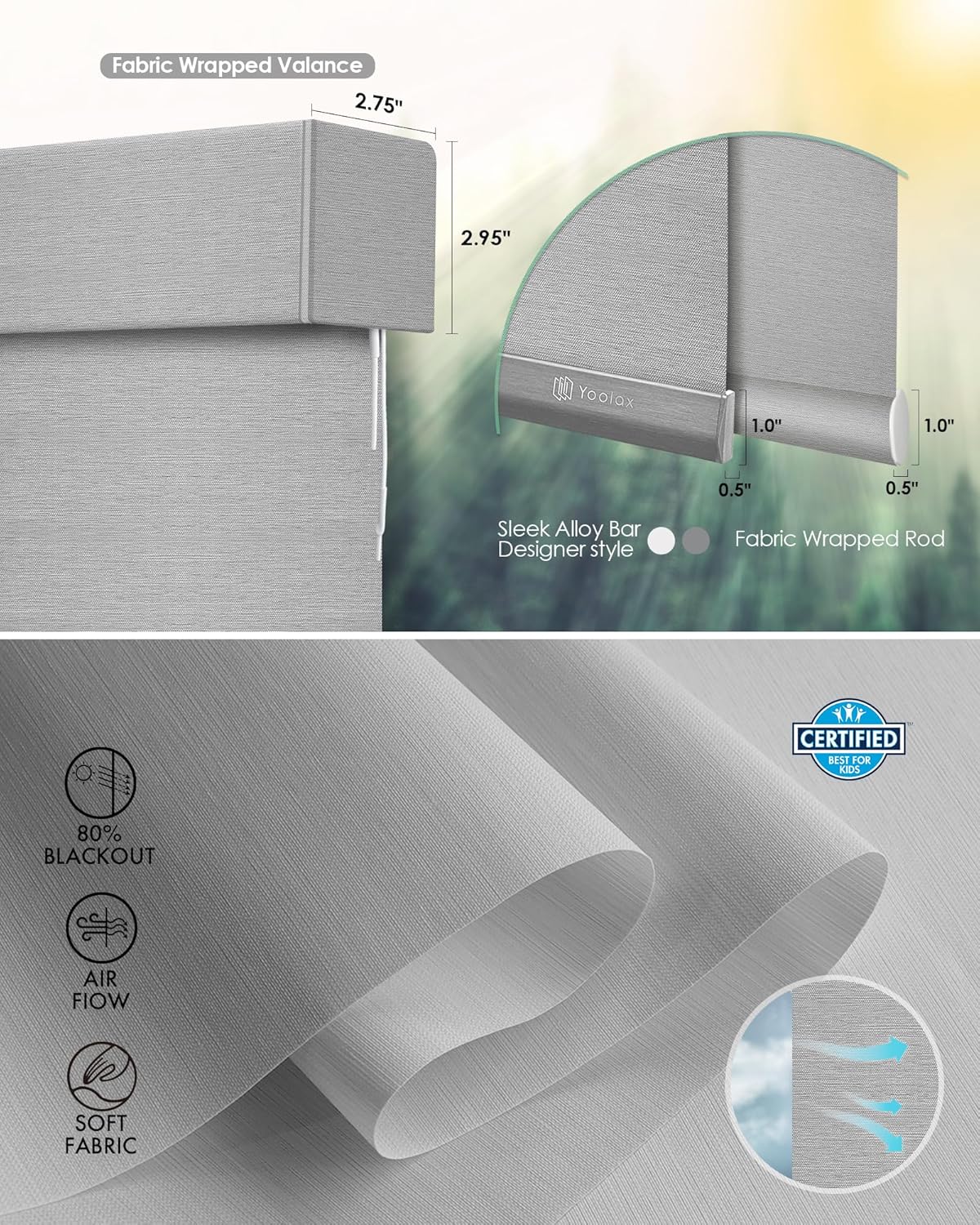 Yoolax Motorized Blinds with Remote, Room Darkening Smart Blinds Work with Alexa Google Home, Automatic Roller Shades for Indoor Windows Living Room, Custom Size (Shiny Grey)