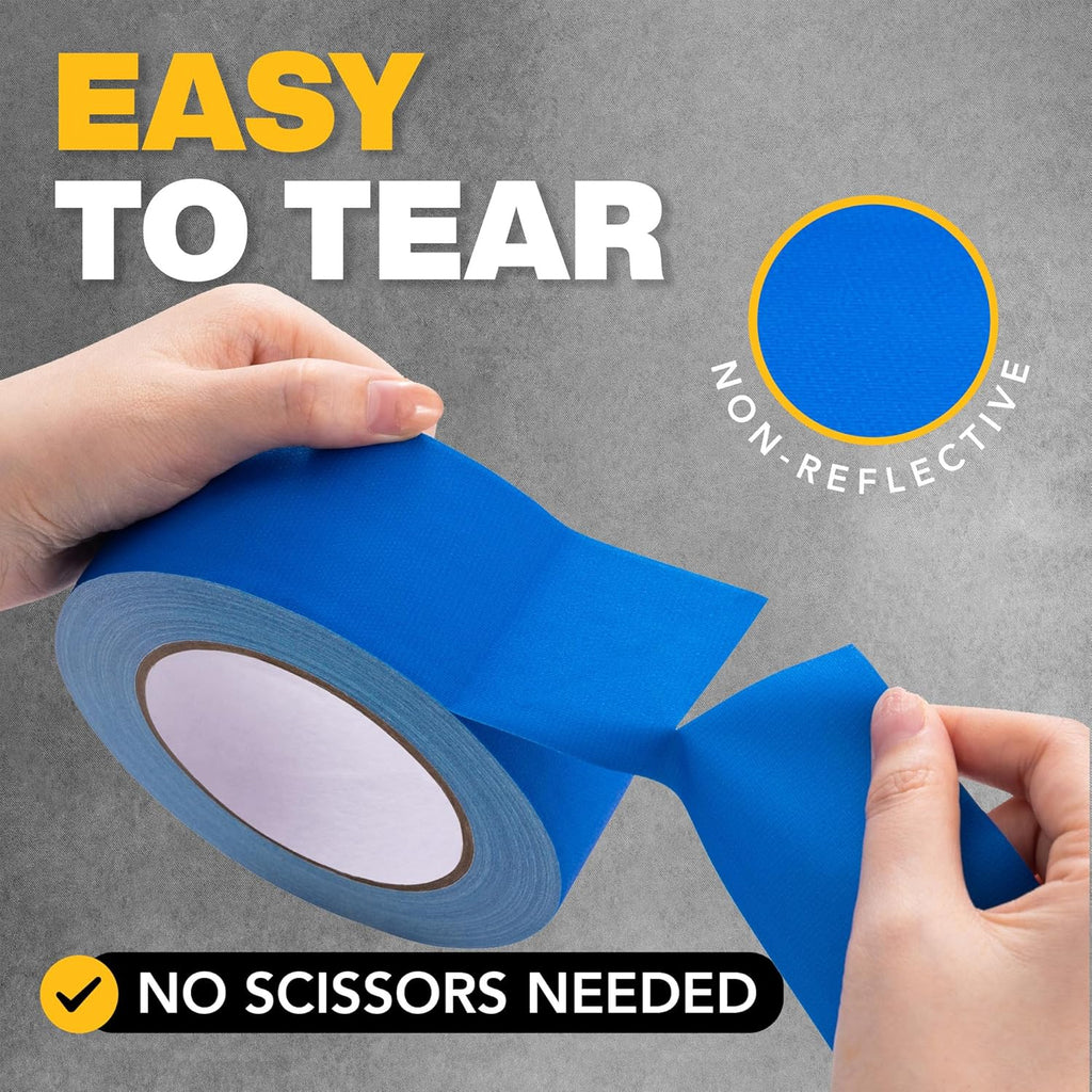 Gaffers Tape, Strong Hold, Easy to Rip, Residue-Free Professional Grade Floor Tape for Electrical Cords, Matte Finish, Non Reflective, Weather Resistant (1 Pack, Blue, 2" x 30 Yards)