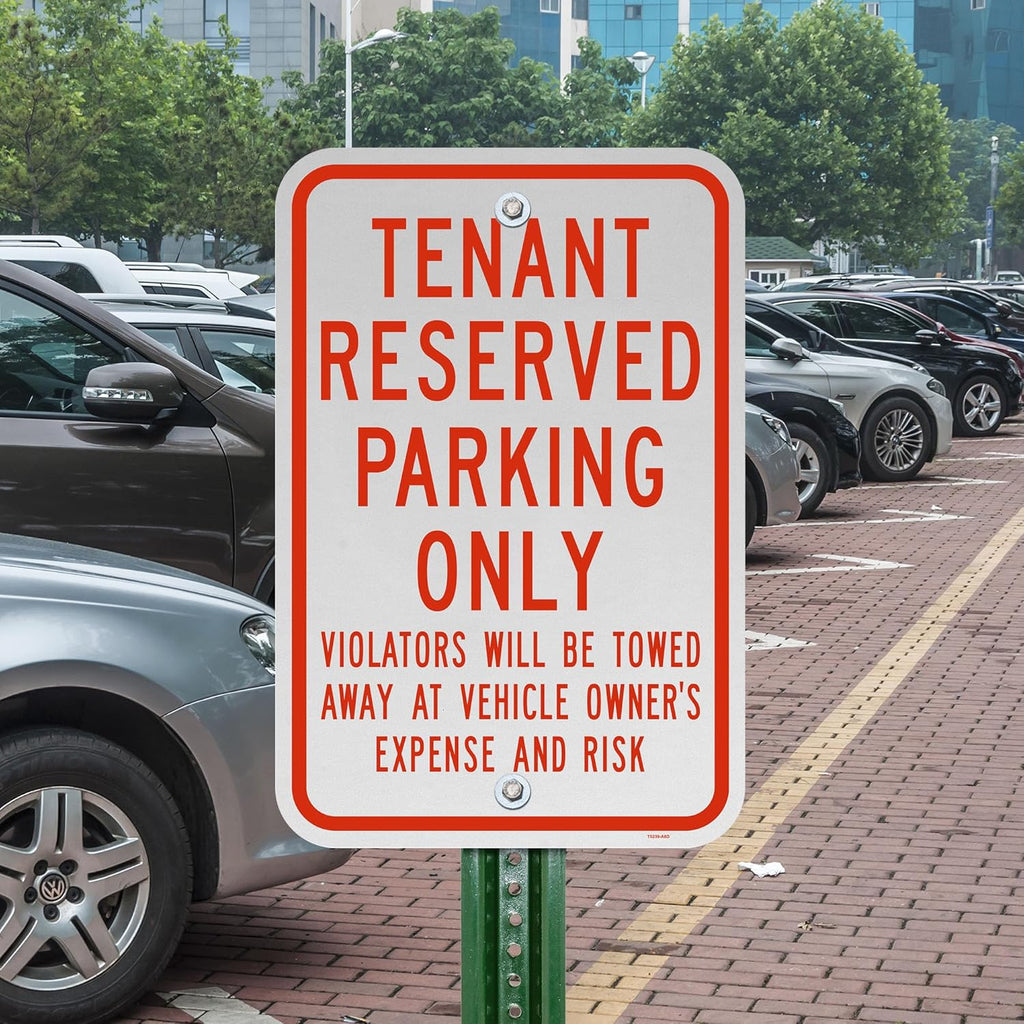 Brimar - 12" x 18" - Tenant Reserved Parking Only Sign - .063″ Engineering Grade Reflective Aluminum - Clear Message - Easy Installation