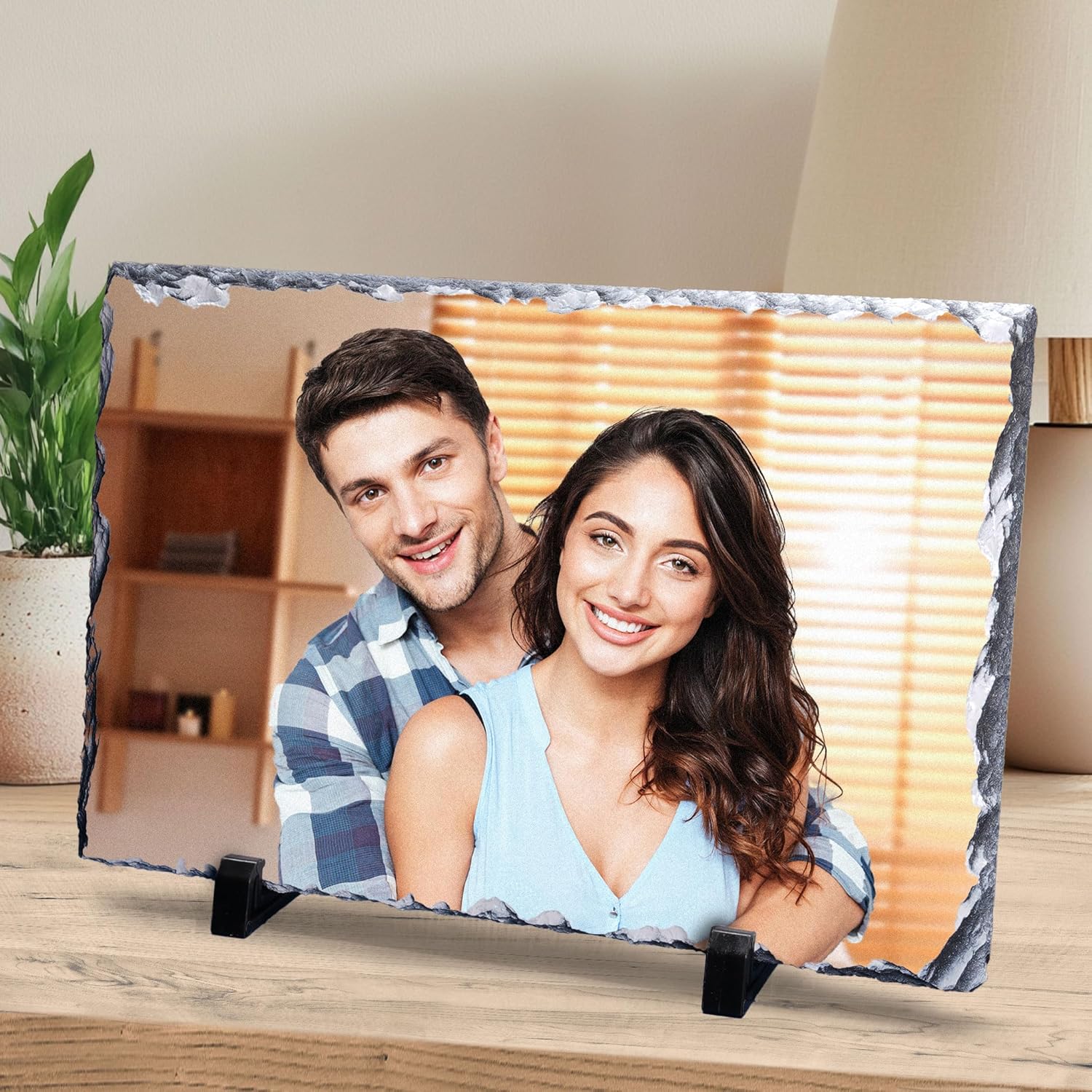 ArtPix 3D Christmas Personalized Slate Plate, Customized Xmas Photo Print Stone, Custom Picture Gift for Wife, Women, Family, Her, Him, Rock Slate Plaque Frame (Xlarge - Rectangle)