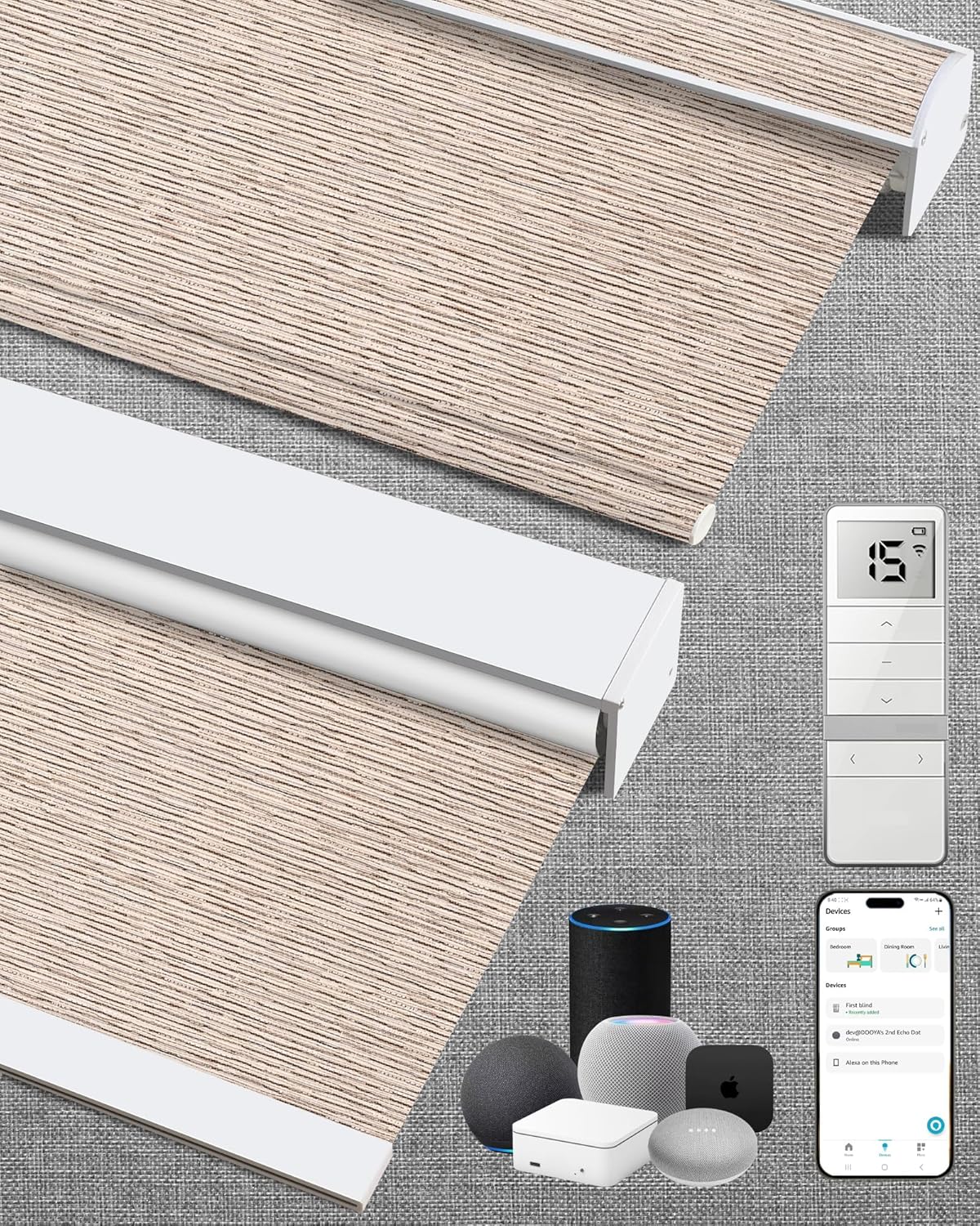 Kincmo Motorized Blinds with Remote,100% Blackout Motorized Roller Shades Work with Apple Homekit,Alexa,Google, Custom Electric Blinds with App,Voice Control (Aqua Waves Sandy)
