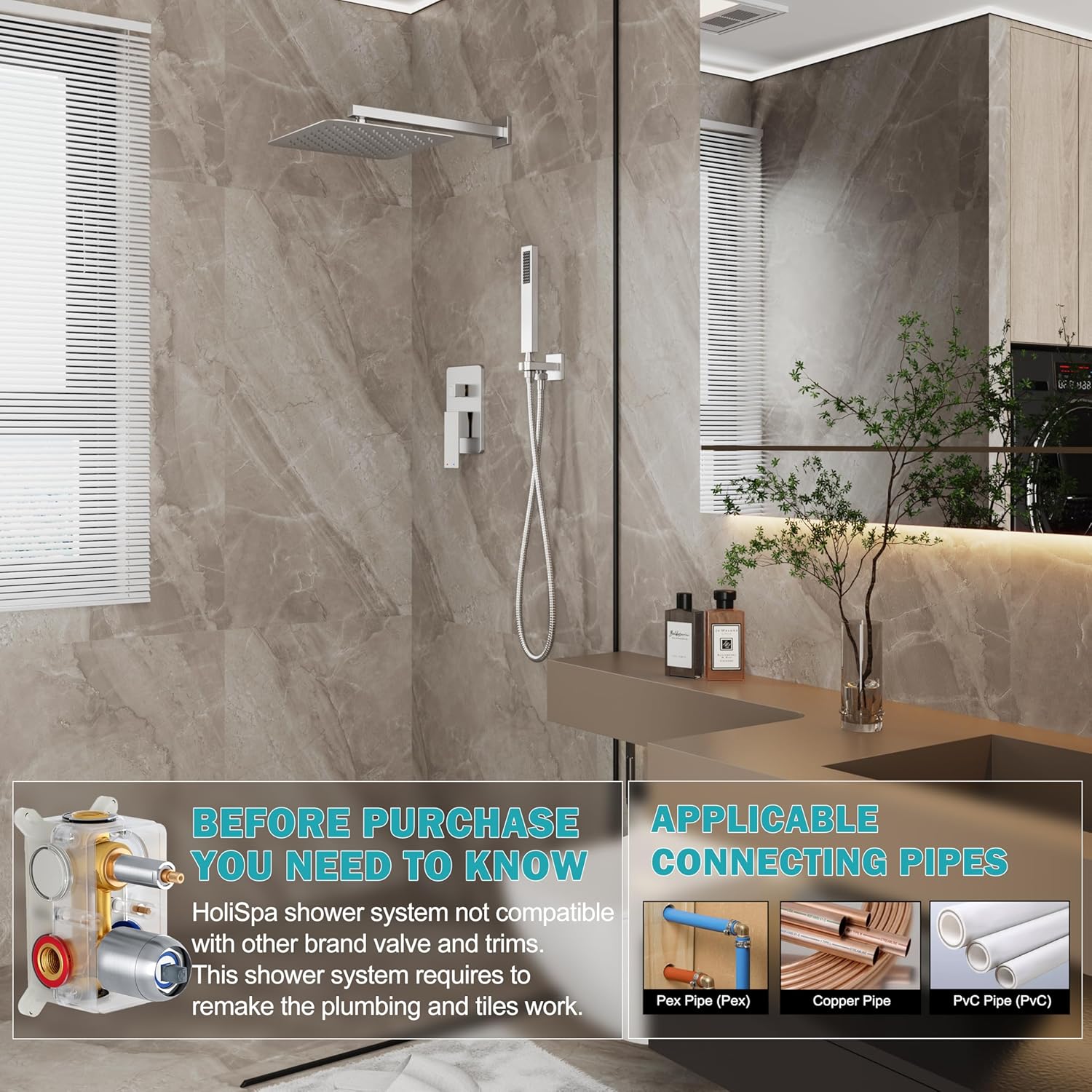 Brushed Nickel Shower System, Shower Faucet Set with 10-Inch Rain Showerhead and Handheld Spray, Wall Mounted High-Pressure Showerhead Combo Set Included Valve and Trim, Brushed Nickel