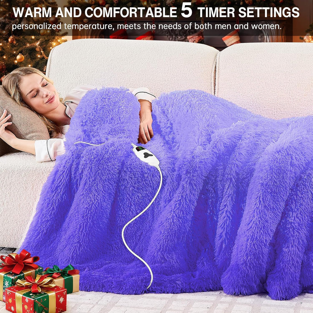 Heated Electric Blanket Twin,Warm Winter Birthday Gifts for Women Her Grandma–Faux Fur with Soft Sherpa,10 Heat Settings,5 Time Settings with Fast Heating, 62x84, Sunset Purple