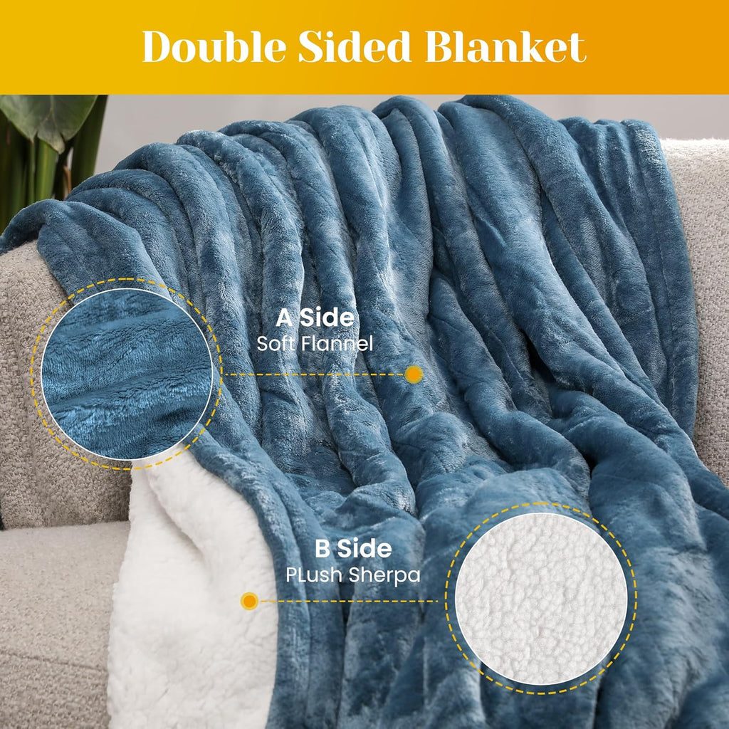 SUNVIVI Heated Blanket Twin Size, Heating Electric Throw Blanket, 10 Heat Settings, 12 Hours Auto Off, Machine Washable, ETL Certified, Overheating Protection, Blue