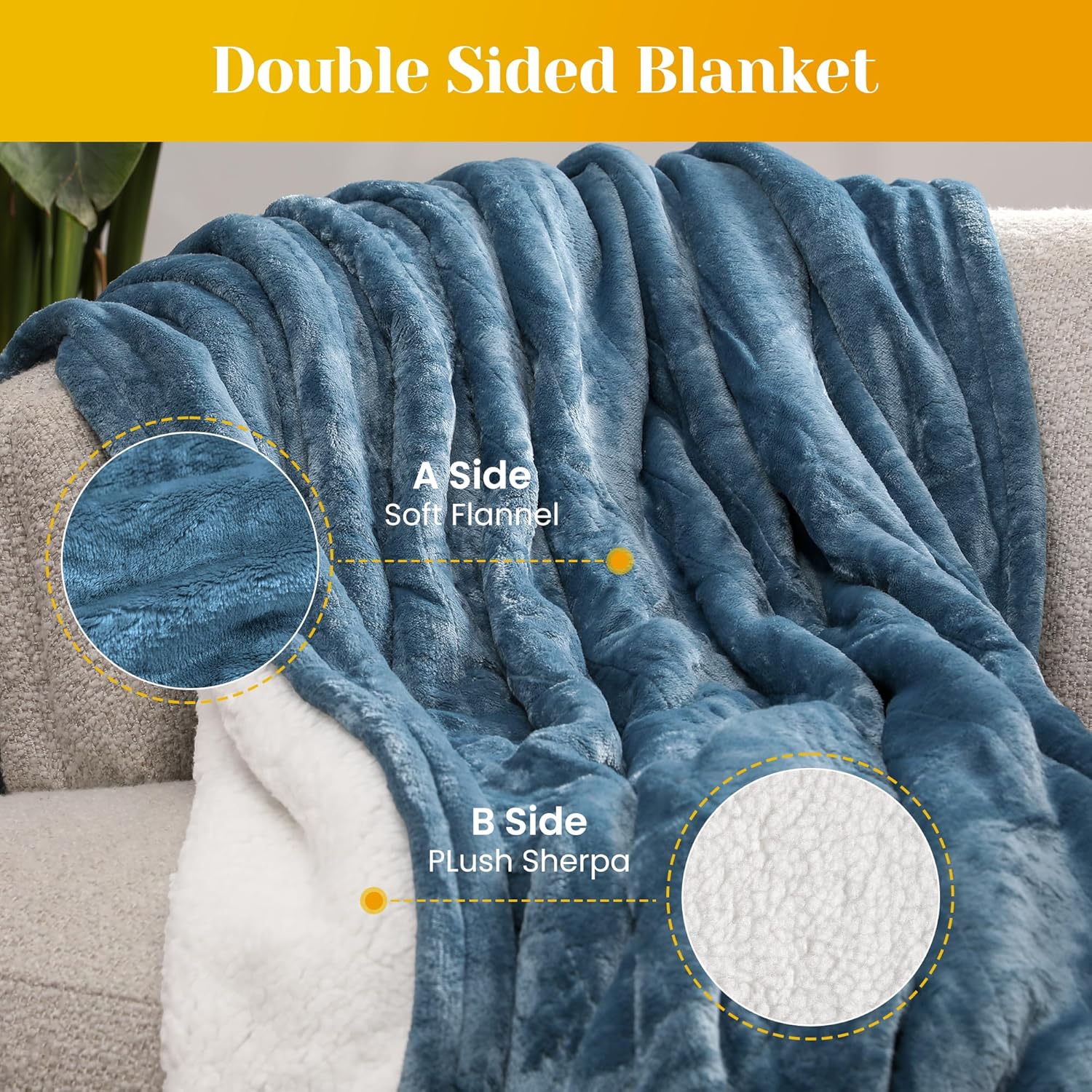 SUNVIVI Heated Blanket Twin Size, Heating Electric Throw Blanket, 10 Heat Settings, 12 Hours Auto Off, Machine Washable, ETL Certified, Overheating Protection, Blue