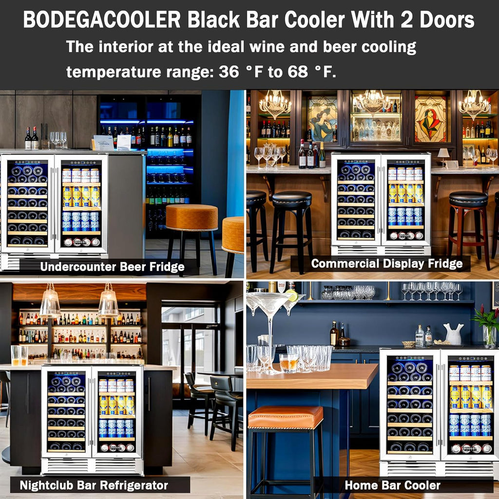 BODEGACOOLER Back Bar Cooler With 2 Glass Doors,30 Inch Wine and Beverage Refrigerator with Digital Touch,Counter Height Commercial Beverage Refrigerator, Beverage Cooler Holds 31 Bottles and 92 Cans.