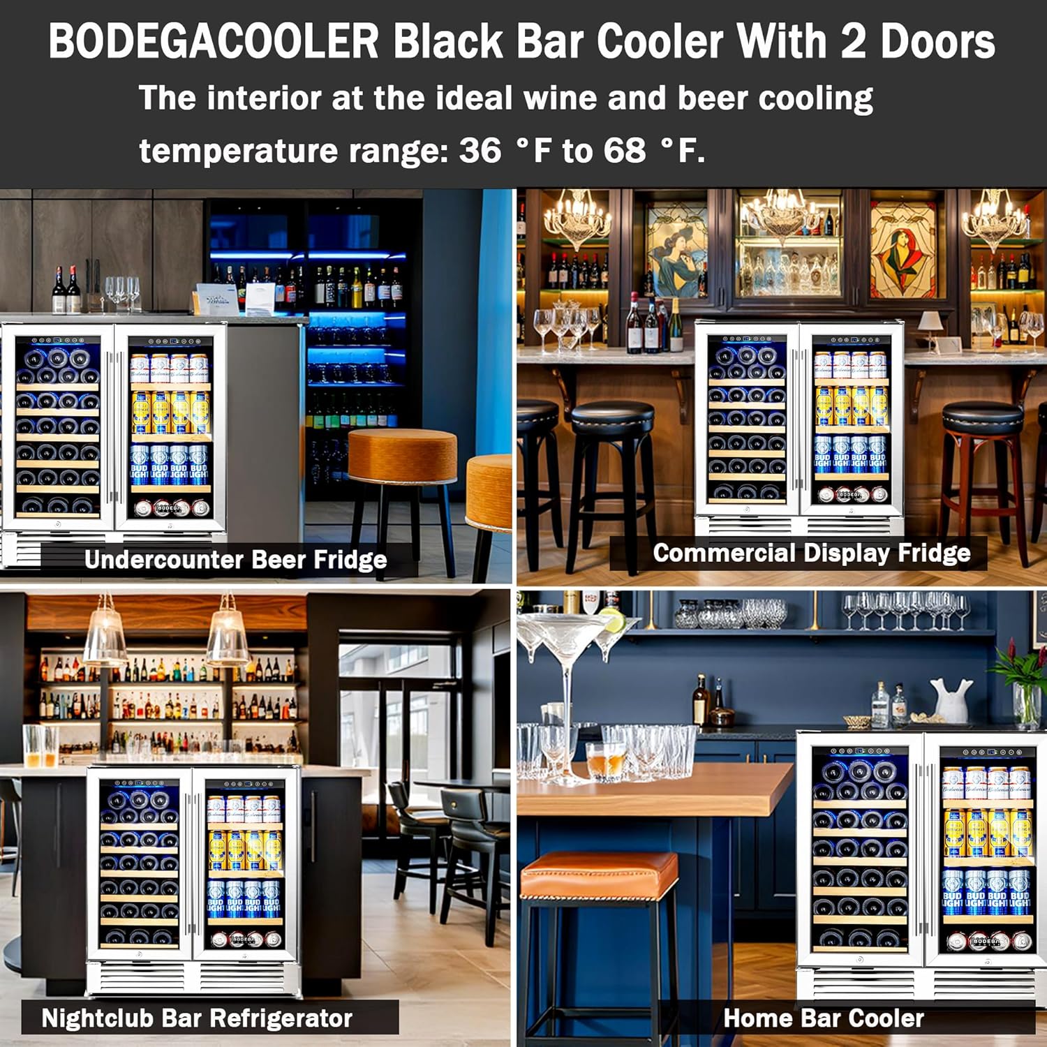 BODEGACOOLER Back Bar Cooler With 2 Glass Doors,30 Inch Wine and Beverage Refrigerator with Digital Touch,Counter Height Commercial Beverage Refrigerator, Beverage Cooler Holds 31 Bottles and 92 Cans.