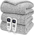 Heated Blanket Electric Blanket Queen - Fast Heating Blanket Throw Dual Control Double Sided Sherpa with 6 Heating Levels & 1-10 Hours Auto Off, Mashine Washable, 84 x 90 Inches, Grey