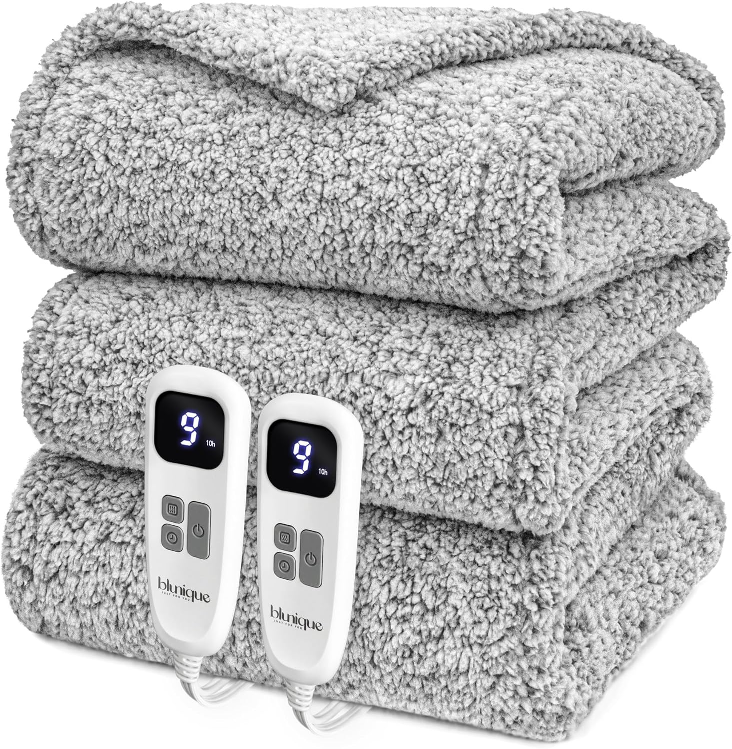 Heated Blanket Electric Blanket King - Fast Heating Blanket Throw Dual Control Double Sided Sherpa with 6 Heating Levels & 1-10 Hours Auto Off, Mashine Washable, 90 x 100 Inches, Grey