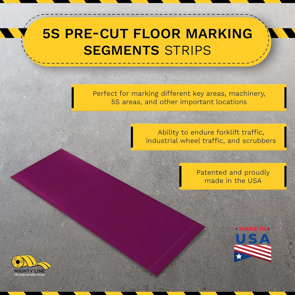Mighty Line Floor Marking Tape Strips for Safety, Caution, Warning, Heavy-Duty, Peel and Stick, Adhesive, Industrial Quality, Purple, 4" by 10"