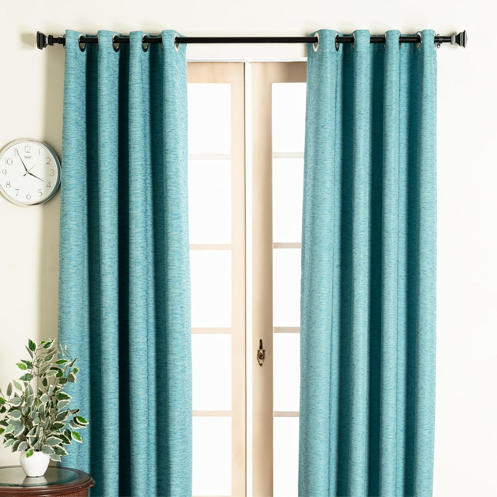 Deco Window Adjustable Curtain Rod for Windows 44 to 120 Inch (Pack of 1) Extendable Heavy Duty 1 Inch Iron Drapery Pole with Finials Wall Mounted French Door Curtain Rods (Black)
