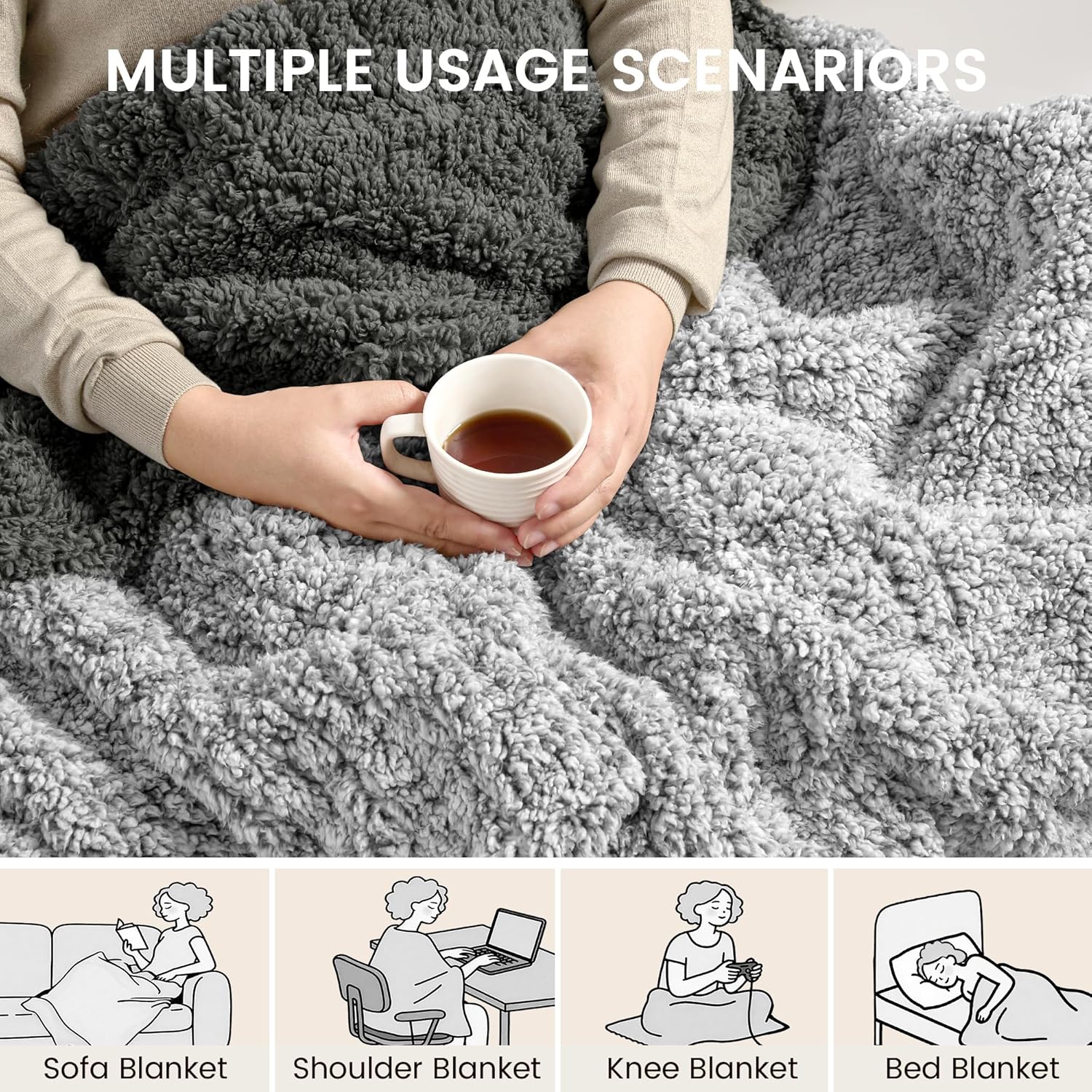 Heated Blanket Electric Blanket Twin - Fast Heating Blanket Throw Double Sided Sherpa Ultra Soft Cozy with 10 Heating Levels & 2-10 Hours Auto Off, Mashine Washable, 62 x 84 Inches, Grey Twin