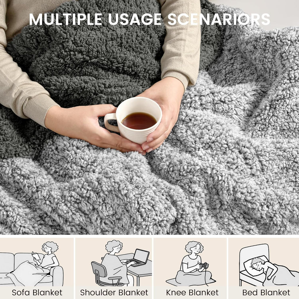Heated Blanket Electric Blanket Throw - Fast Heating Blanket Throw Double Sided Sherpa Ultra Soft Cozy with 10 Heating Levels & 2-10 Hours Auto Off, Mashine Washable, 50 x 60 Inches, Grey