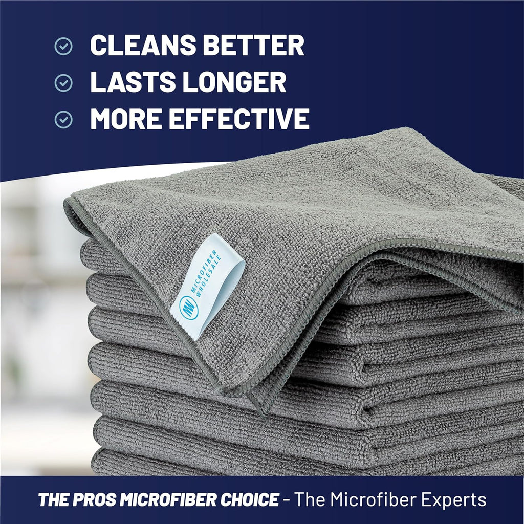 MW Pro Microfiber Cleaning Cloths (12 Pack) | Size 16" x 16"| All Purpose Microfiber Towels - Clean, Dust, Polish, Scrub, Absorbent (Gray)