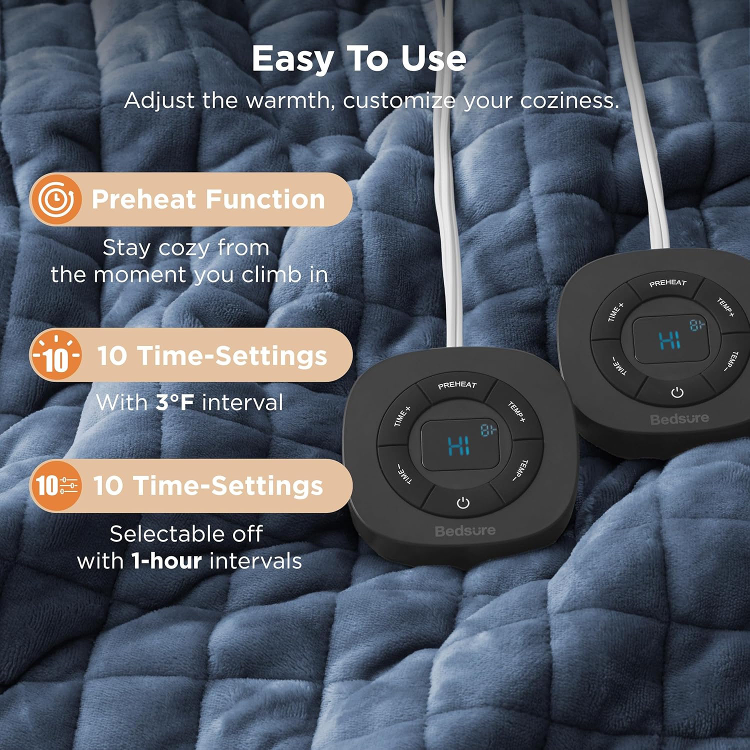Bedsure Electric Blanket Queen Size - Dual Control Heated Blanket Queen with 10 Heat Settings, Thick Heating Blanket with 10 Time Settings, Fast Heating Quilted Blanket (84x90 inches, Bering Sea)