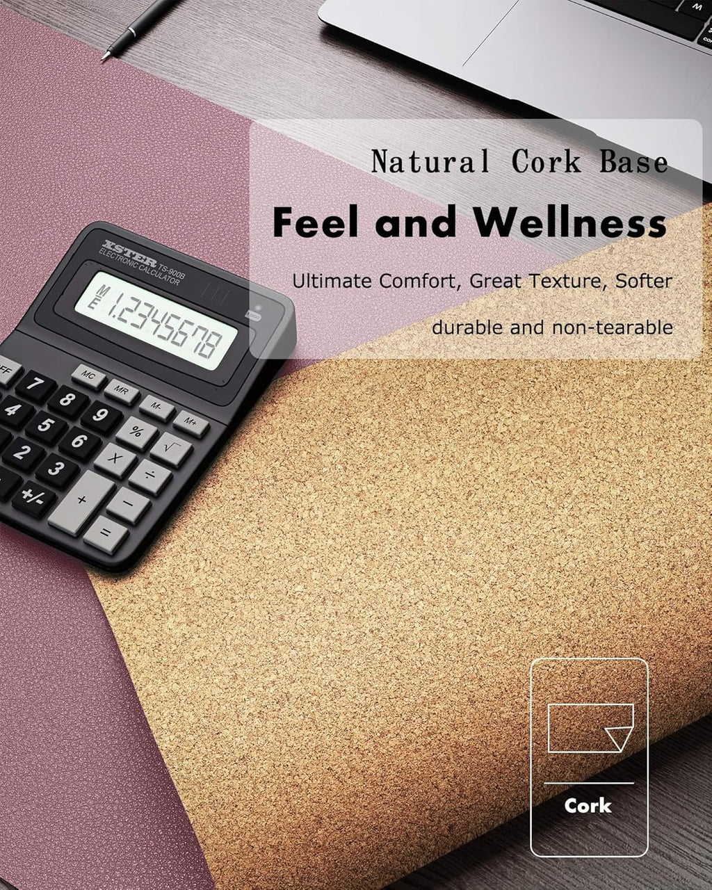 YSAGi Double-Sided Desk Pad, Leather Desk Mat, Eco Cork Desk Pad Protector, Large Mouse Pad for Desk, Waterproof Desk Blotter Pad, Desk Writing Pad for Office Work&Home(23.6"x13.7",Cork+Dark Pink)