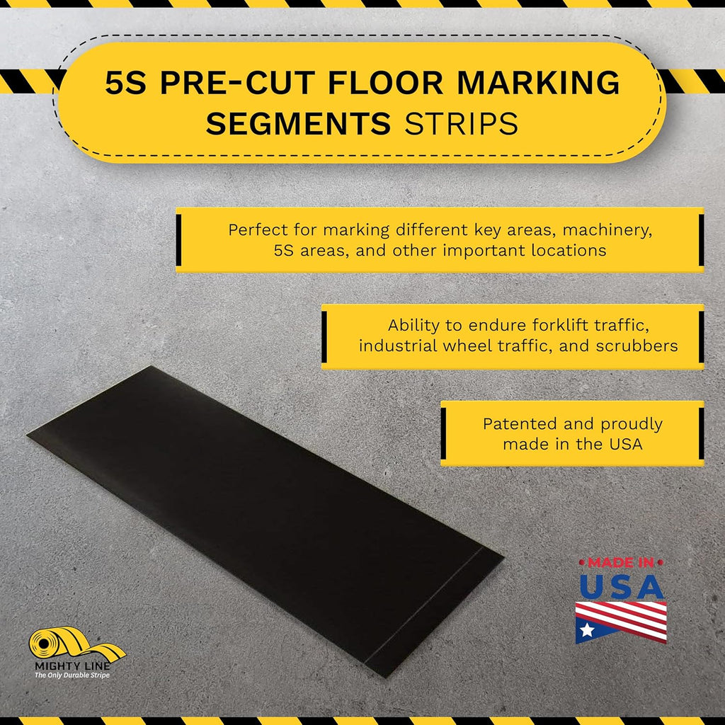Mighty Line Floor Marking Tape Strips for Safety, Caution, Warning, Heavy-Duty, Peel and Stick, Adhesive, Industrial Quality, Black, 2" by 10"