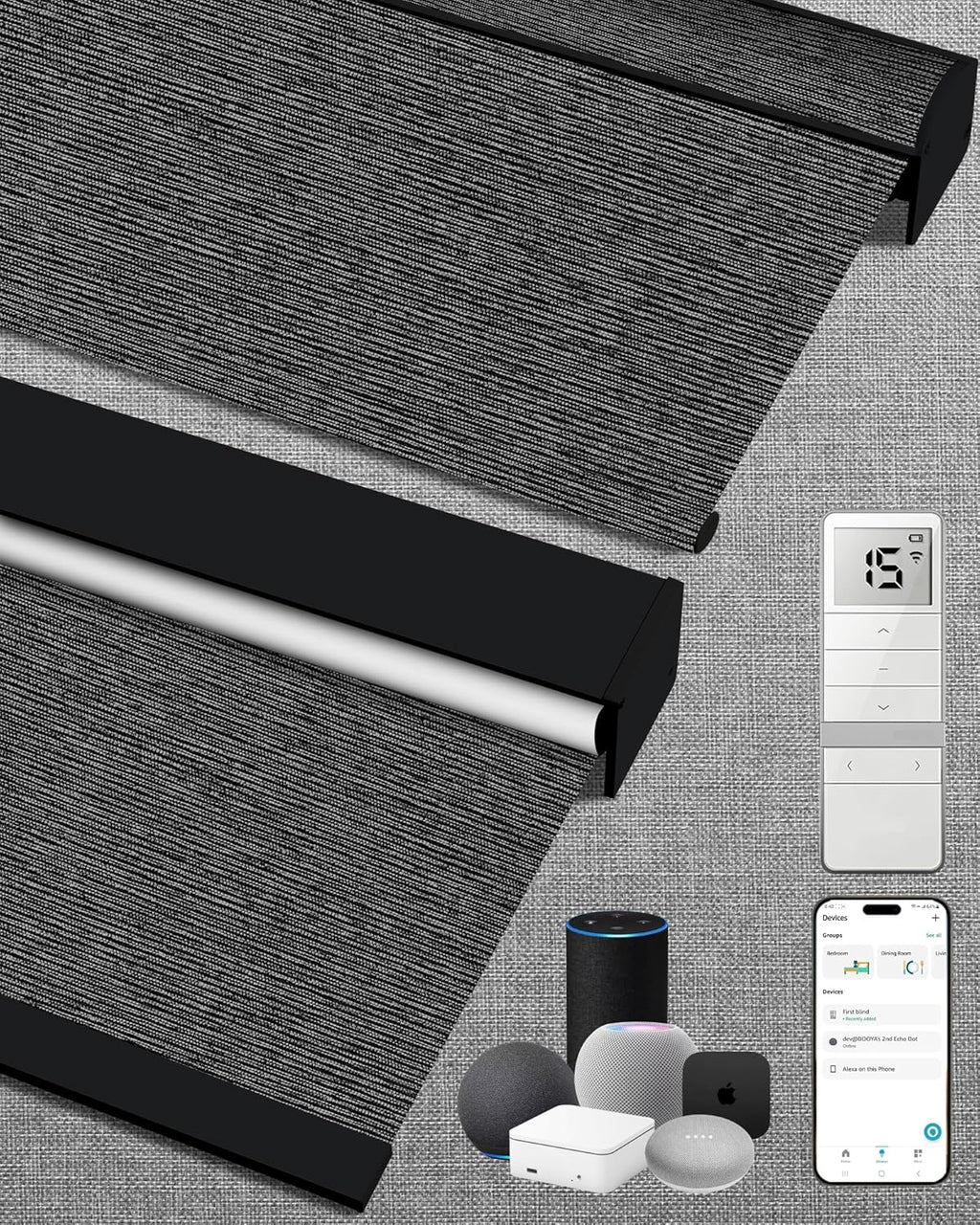 Kincmo Motorized Blinds with Remote,100% Blackout Motorized Roller Shades Work with Apple Homekit,Alexa,Google, Custom Electric Blinds with App,Voice Control (Eclipse Anchor Grey)