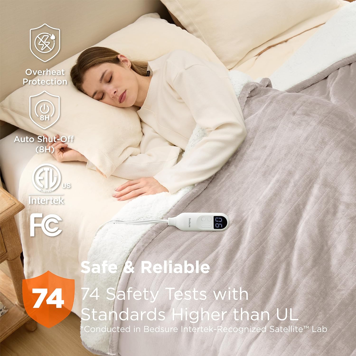 Bedsure Electric Blanket Full Size - Soft Flannel Heated Blanket, Fast Heating with 10 Time Settings & 6 Heat Settings, Warm Gift for Grandma (72x84 inches, Cream)