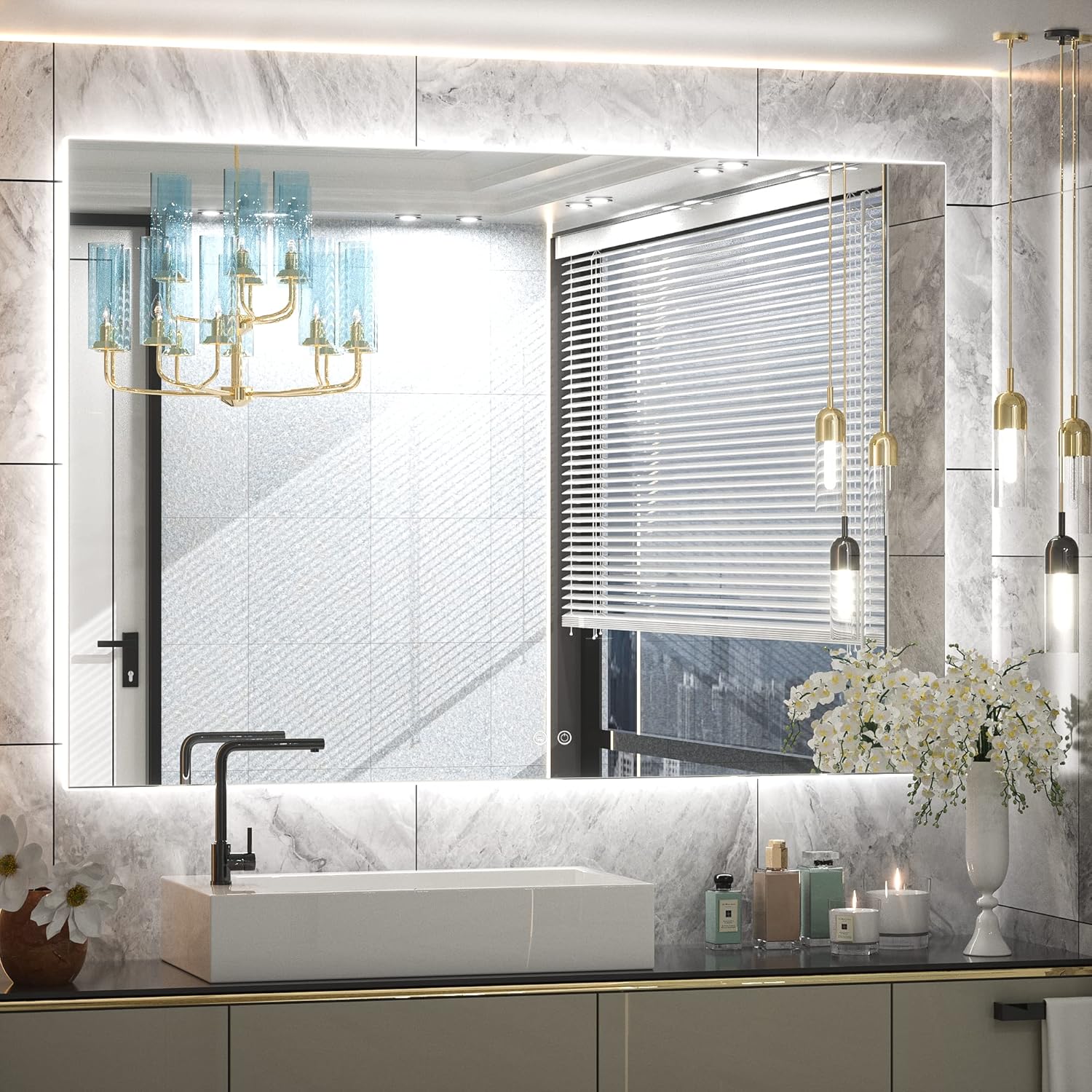 TETOTE 48 x 36 Inch LED Backlit Bathroom Mirror with Lights, LED Vanity Mirror, Frameless, Anti-Fog, Dimmable, CRI90+, Touch Button,Water Proof, Horizontal/Vertical Wall Mounted