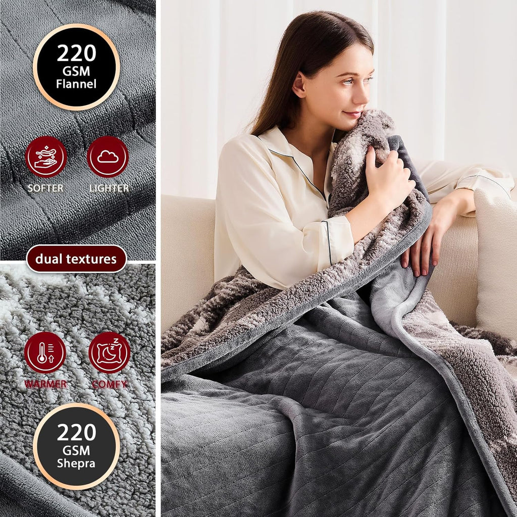 Heated Electric Blanket Full Size - 72"x84" Flannel Heating Blanket with 10 Heating Levels & 5 Time Settings Over-Heat Protection, Winter Warmer for Adults with ETL Certification（Grey）