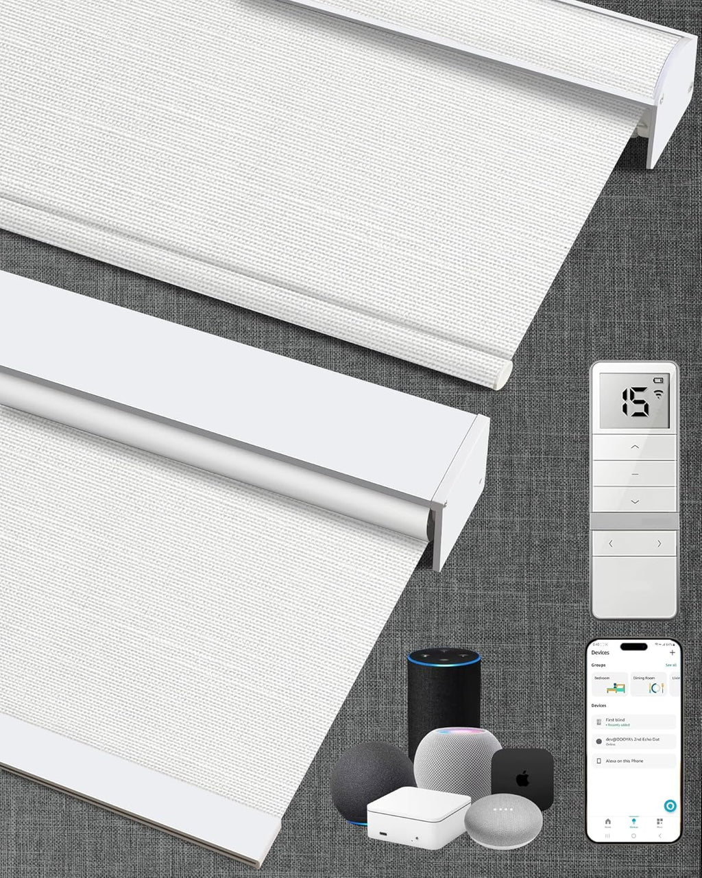 Kincmo Motorized Blinds with Remote,100% Blackout Motorized Roller Shades Work with Apple Homekit,Alexa,Google, Custom Electric Blinds with App,Voice Control (Dreamy White)